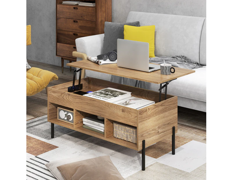 Costway Lift-Up Top Coffee Table Modern Sofa Table Nightstand w/Hidden Storage Shelf Bedroom Living Room, Natural