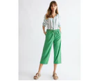 KATIES -  Linen Blend Stripe Drawstring Pants - Fern Green