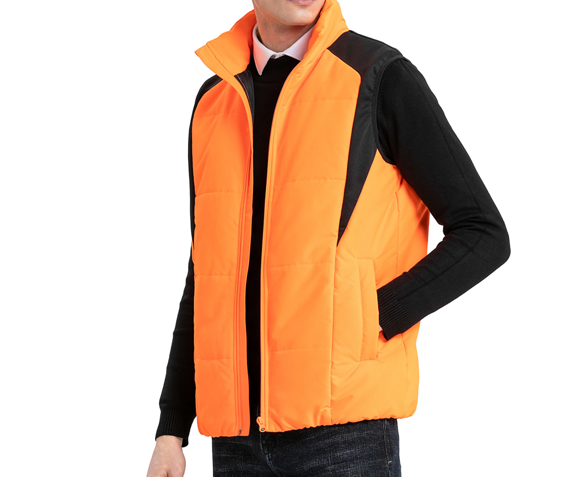 ISUSI Strike Work Vest Puffer Quilted Hi Vis Insulated BodyWarmer Jacket Safety Workwear - Orange