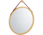 CARLA HOME Hanging Round Wall Mirror 38 cm - Solid Bamboo Frame and Adjustable Leather Strap for Bathroom and Bedroom