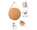 CARLA HOME Hanging Round Wall Mirror 38 cm - Solid Bamboo Frame and Adjustable Leather Strap for Bathroom and Bedroom