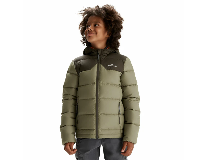 Kathmandu Epiq Boys Down Puffer Warm Outdoor Winter Jacket  Kids  Basic Jacket - Green Beech/Dark Moss