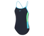 Speedo Youth Girls' Dive Thinstrap Muscleback One Piece Swimsuit - True Navy/Picton Blue/Harlequin Green