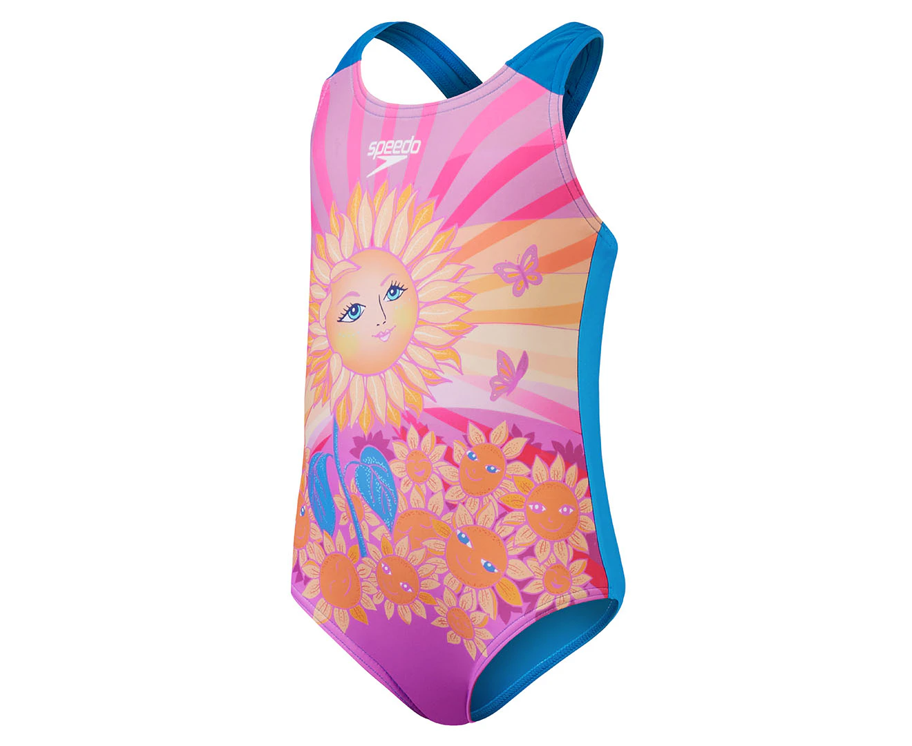 Speedo Toddler Girls' Digital Placement One Piece Swimsuit - Baja Blue