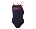Speedo Youth Girls' Logo Thinstrap Muscleback One Piece Swimsuit - True Navy/Candy Vibe