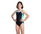 Speedo Youth Girls' Dive Thinstrap Muscleback One Piece Swimsuit - True Navy/Picton Blue/Harlequin Green