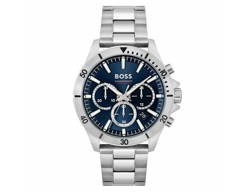 Hugo Boss Silver Steel Blue Dial Fashion Chrono Men's Watch - 1514069