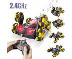 Remote Control Car Six-Wheel RC Car 6WD Drift Stunt Off Road Truck Race Toy with Smoke Fuction Light Rotating Vehicle Gift Present for Boys Kids -Yellow