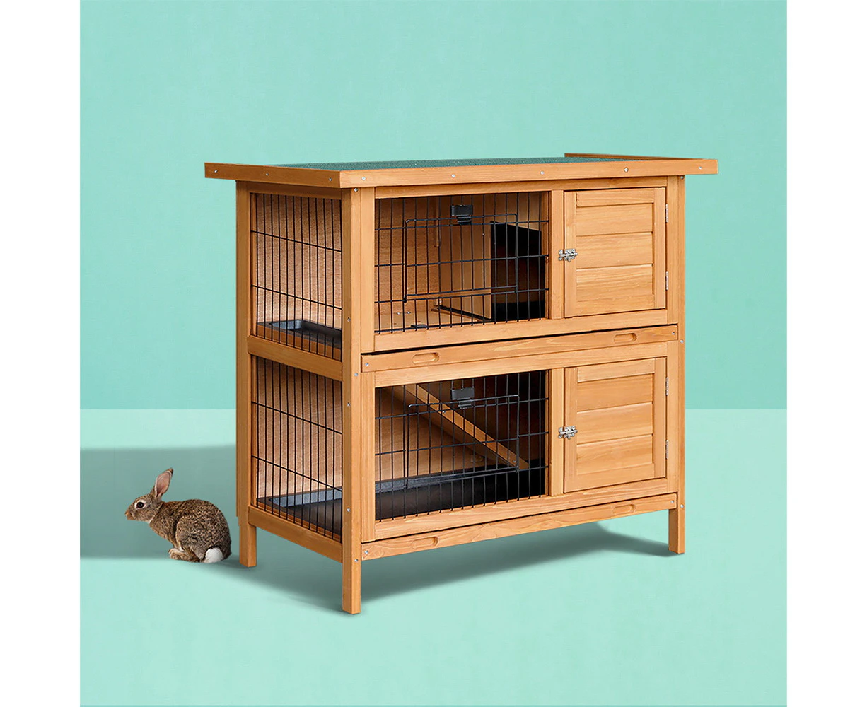 i.Pet Rabbit Hutch 91.5cm x 45cm x 82cm Chicken Coop Large Wooden House Run Cage Pet Bunny