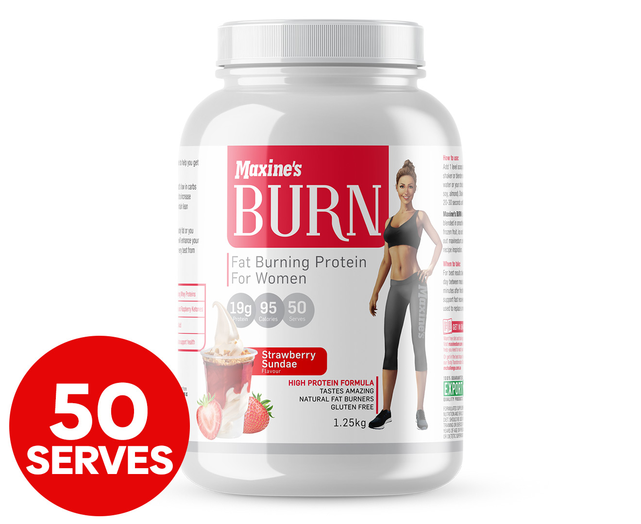 Maxine's Burn Fat Burning Protein Powder for Women Strawberry Sundae 1 ...