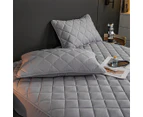 SOGA 2X Grey 183cm Wide Cross-Hatch Mattress Cover Thick Quilted Stretchable Bed Spread Sheet Protector w/ Pillow Cover