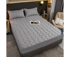 SOGA Grey 153cm Wide Mattress Cover Thick Quilted Stretchable Bed Spread Sheet Protector w/ Pillow Cover