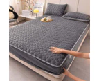 SOGA 2X Grey 183cm Wide Mattress Cover Thick Quilted Fleece Stretchable Clover Design Bed Spread Sheet Protector w/ Pillow Cover