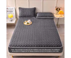 SOGA Grey 138cm Wide Mattress Cover Thick Quilted Fleece Stretchable Clover Design Bed Spread Sheet Protector w/ Pillow Cover