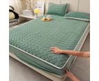 SOGA Green 183cm Wide Mattress Cover Thick Quilted Fleece Stretchable Clover Design Bed Spread Sheet Protector w/ Pillow Cover