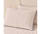 SOGA 2X Beige 138cm Wide Mattress Cover Thick Quilted Fleece Stretchable Clover Design Bed Spread Sheet Protector w/ Pillow Cover