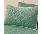 SOGA 2X Green 183cm Wide Mattress Cover Thick Quilted Fleece Stretchable Clover Design Bed Spread Sheet Protector w/ Pillow Cover