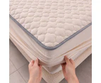 SOGA 2X Beige 153cm Wide Mattress Cover Thick Quilted Fleece Stretchable Clover Design Bed Spread Sheet Protector w/ Pillow Covers