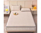 SOGA Beige 138cm Wide Mattress Cover Thick Quilted Fleece Stretchable Clover Design Bed Spread Sheet Protector w/ Pillow Cover