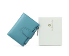 Small Women Wallet Genuine Leather RFID Blocking Bifold Zipper Pocket Card Holder with ID Window Sky Blue