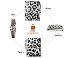 Small Women Wallet Genuine Leather RFID Blocking Bifold Zipper Pocket Card Holder with ID Window Leopard Print White