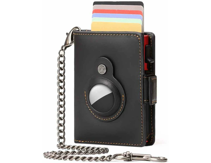2024 Mens Wallet Card Holder: Pop Up Aluminum Case, Genuine Leather, Smart, RFID Blocking, Slim, Minimalist, Front Pocket - 9-12Capacity