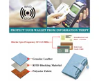 Small Women Wallet Genuine Leather RFID Blocking Bifold Zipper Pocket Card Holder with ID Window Blue