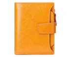 Small Women Wallet Genuine Leather RFID Blocking Bifold Zipper Pocket Card Holder with ID Window Yellow