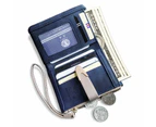 Wallets for Women Rfid Small Compact Bifold short Wallet, Ladies Wristlet Zipper Coin Purse Navy