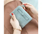 Women's Rfid Small Bifold Leather Wallet Ladies Mini Zipper Coin Purse id card Pocket, Slim Compact Thin Blue