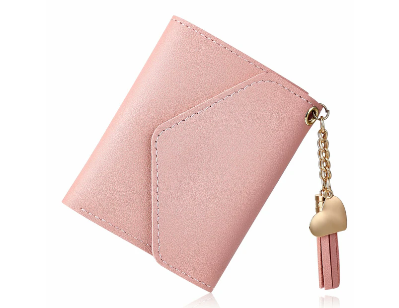 Small Wallet for Women, Slim Leather Credit Card Case Holder Coin Zipper Purse ID Card Holder Clutch Wallets for Women Pink