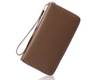 Womens Wallet RFID Blocking Leather Zip Around Wallet Large Capacity Long Purse Credit Card Clutch Wristlet Coffee
