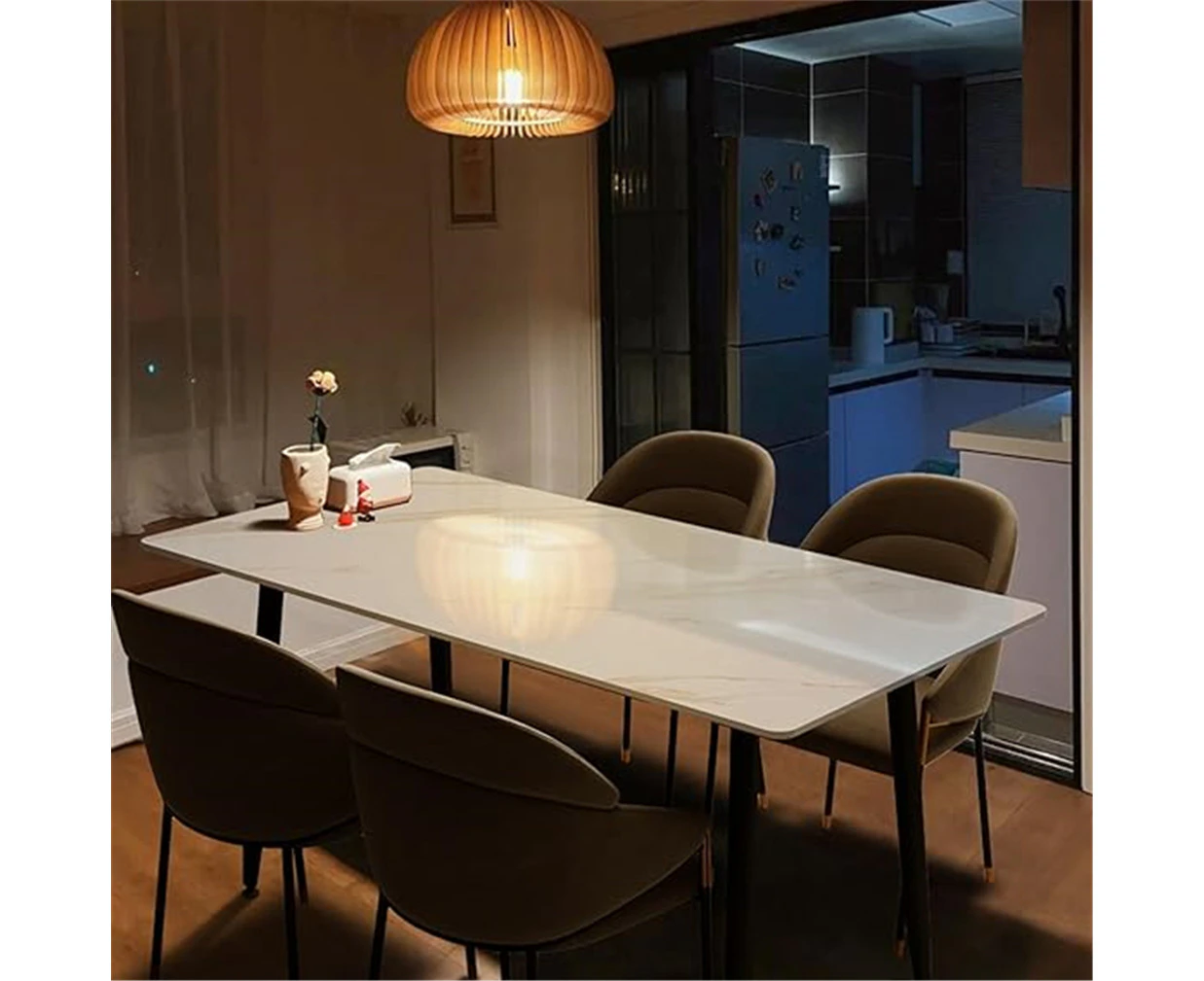 120CM Long Sintered Stone Dining Table Kitchen Dining Table for 4-6 Persons - Glossy White