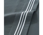 Opulenc Soft Microfibre Embroidered Stripe Sheet Set - White Pillowcase Charcoal Stripe