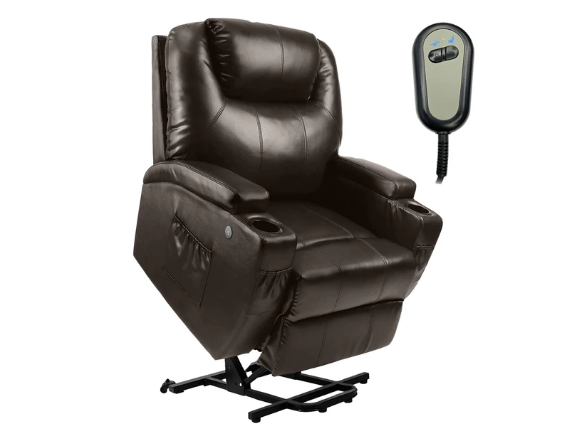 Advwin Electric Lift Recliner Chair PU Leather Lounge Sofa Brown