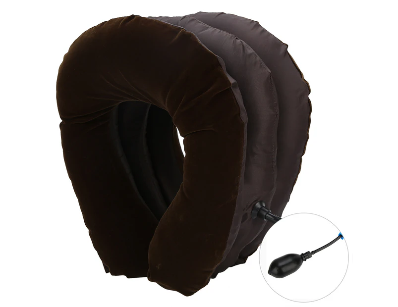 Portable Thicken Air Inflatable Neck Pillow U shaped Cervical Vertebra Tractor Pillow Coffee