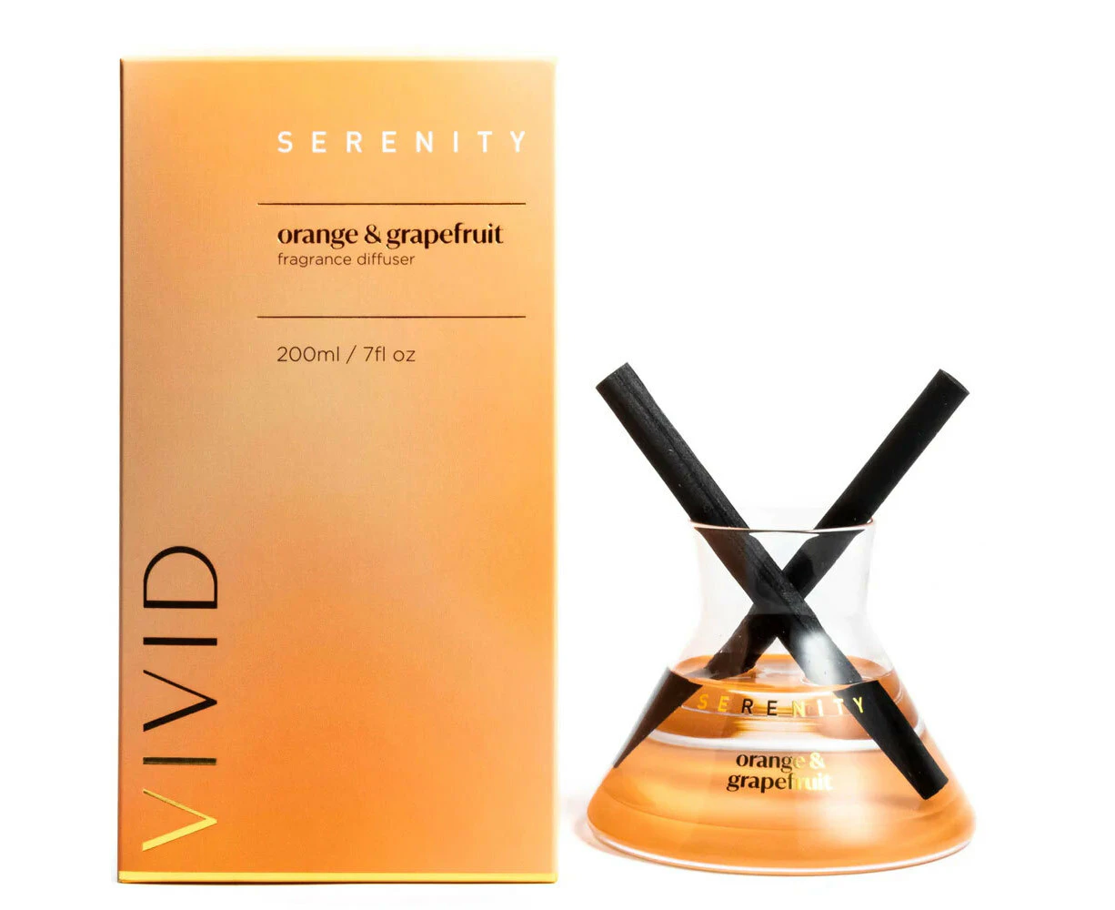 Serenity Vivid Scented Glass Reed Diffuser In Box - Orange & Grapefruit 200ml