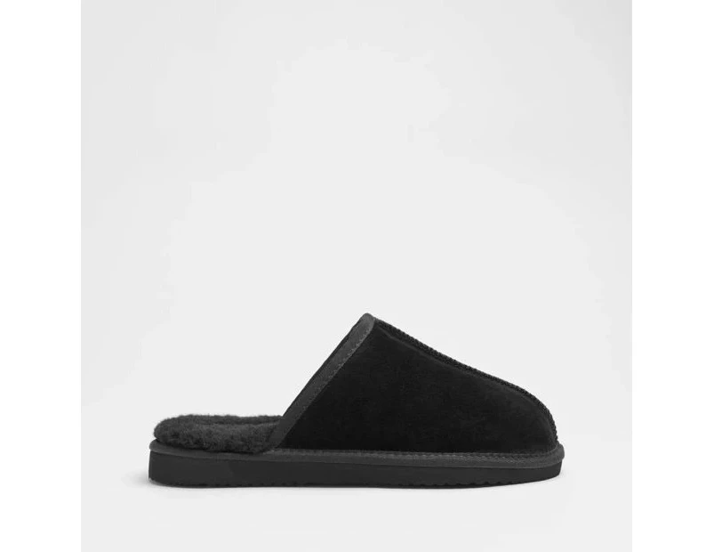 Mens Genuine Suede Slipper Scuff - Black