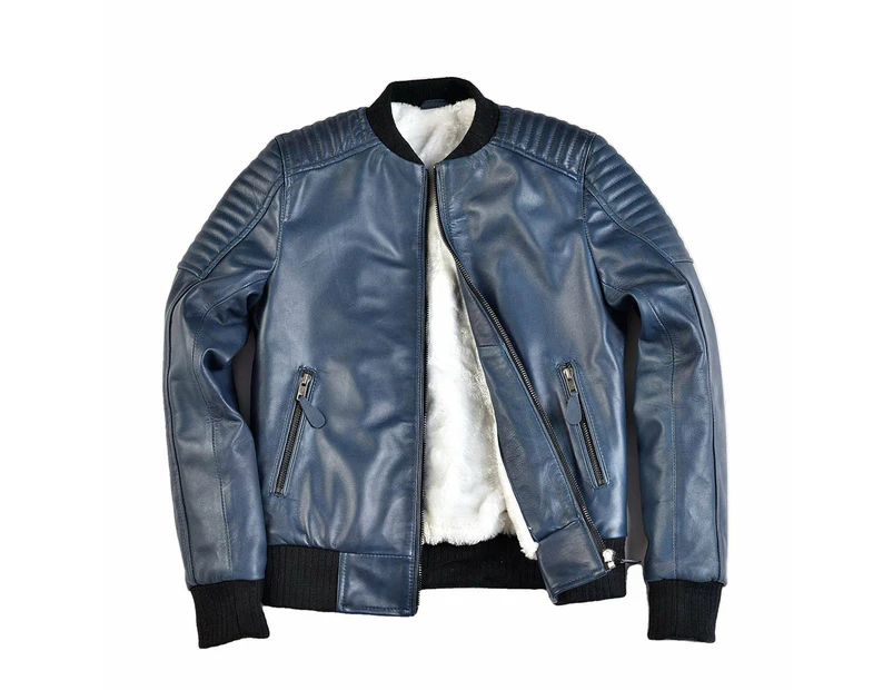 Boys Youth Mercurial Finish Leather Jacket - Blue