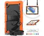For Samsung Galaxy Tab A8 10.5 Case 2021 X200 X205 X207 360 Rotatable Hand Strap Kickstand Tablet Protective Cover+Gifts - Orange