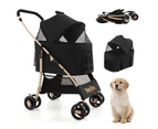 Costway 3IN1 Pet Stroller Pram Pet Travel Carrier w/Removable Seat & Adjustable Canopy Small/Medium