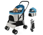 Costway 3-In-1 Pet Stroller Pet Travel Carrier w/Removable Seat & Adjustable Canopy Small/Medium Dogs Blue