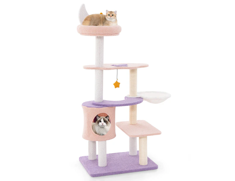Costway 140cm Cat Tree Scratching Posts Tower Cat Play House Activity Center w/Hammock/Perch