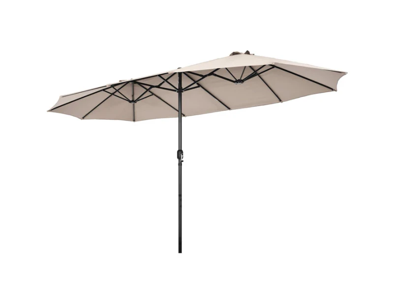 Costway 15FT Patio Double-Sided Umbrella Crank Outdoor Garden Market Sun Shade Extra Large w/12-Rib Metal Frame Beige