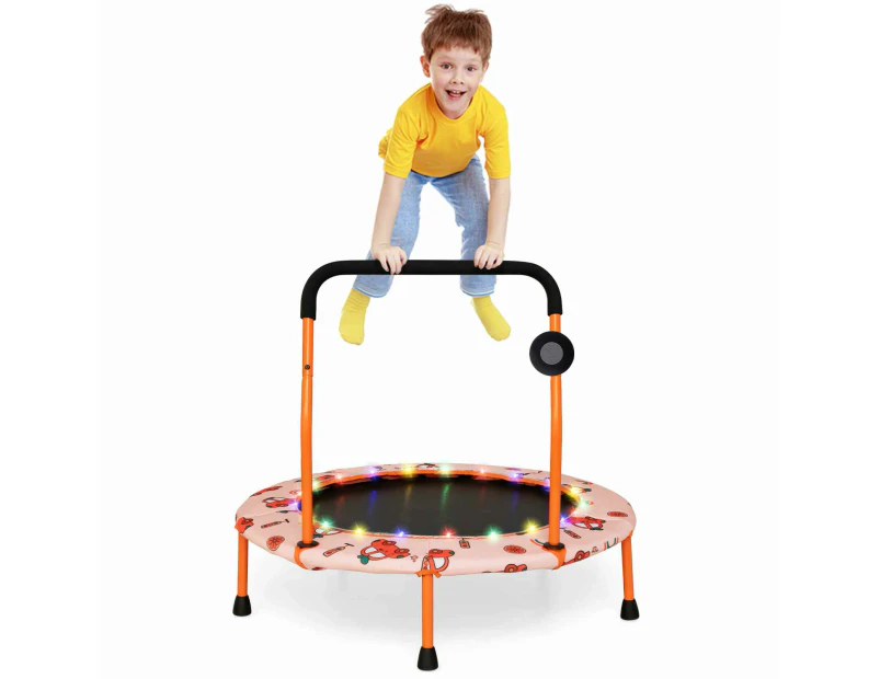 Costway 36" Mini Kids Trampoline Handrail Fitness Rebounder w/LED Bluetooth Speaker Exercise Workout Home Gym Orange