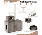 Costway 3IN1 Cat Tree Tower Scratching Post Kitty Condo House Pet Litter Box Enclosure w/Mat&Teasing Ball Grey