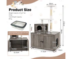 Costway 3IN1 Cat Tree Tower Scratching Post Kitty Condo House Pet Litter Box Enclosure w/Mat&Teasing Ball Grey