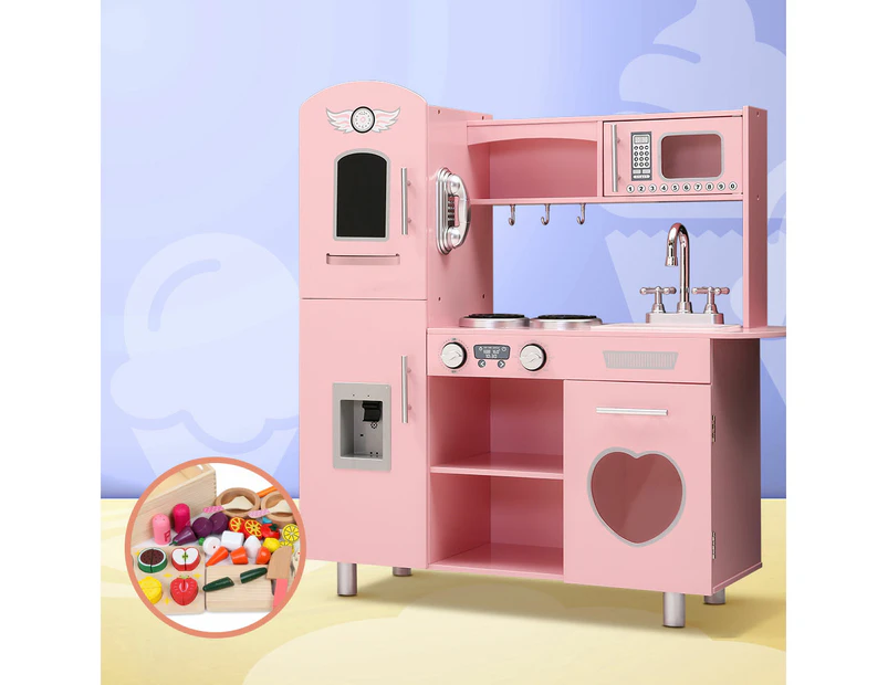 Keezi Kids Kitchen Play Set Wooden Pretend Toys Cooking Children Food Pink