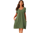 cheibear Short Sleeves Lounge Dress with Pockets - Army Green - Army Green