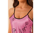 cheibear Heart Print Camisole Mini Nightgowns - Pink